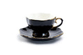 Black Gold Scallop Fine Porcelain Tea Cup and Saucer