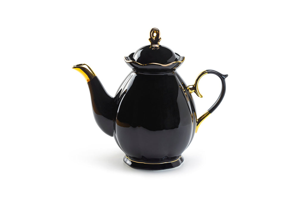 Black Gold Scallop Fine Porcelain Teapot - CLEARANCE
