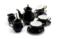 Black Gold Scallop Fine Porcelain 11-Piece Tea Set