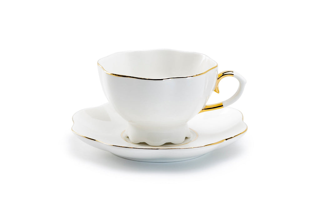White Gold Scallop Fine Porcelain Tea Cup and Saucer