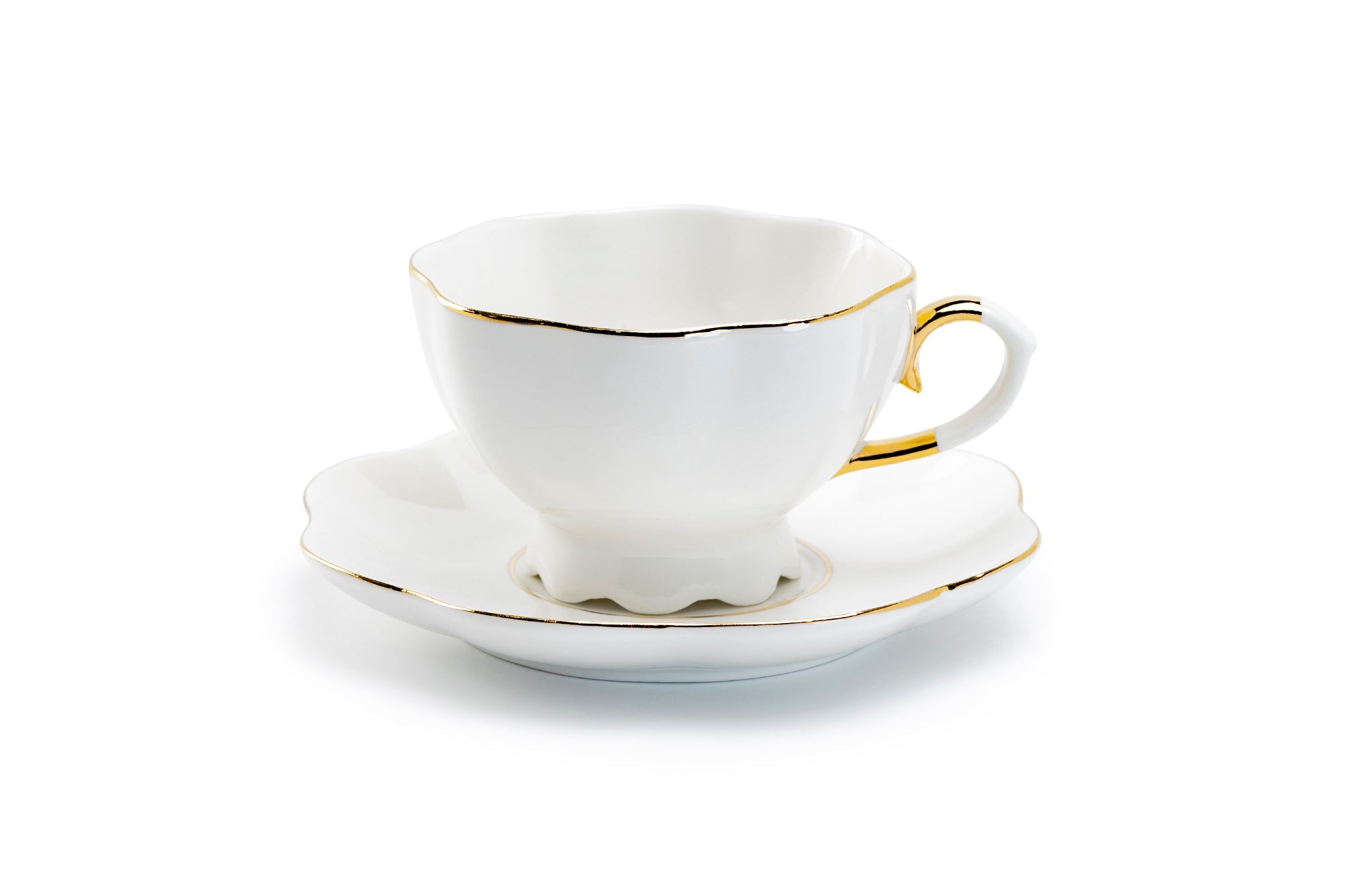 White Gold Scallop Fine Porcelain Tea Cup and Saucer