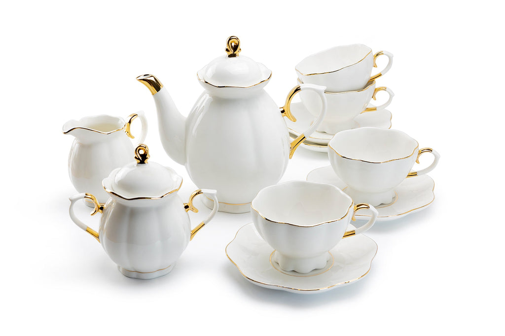 White Gold Scallop Fine Porcelain 11-Piece Tea Set