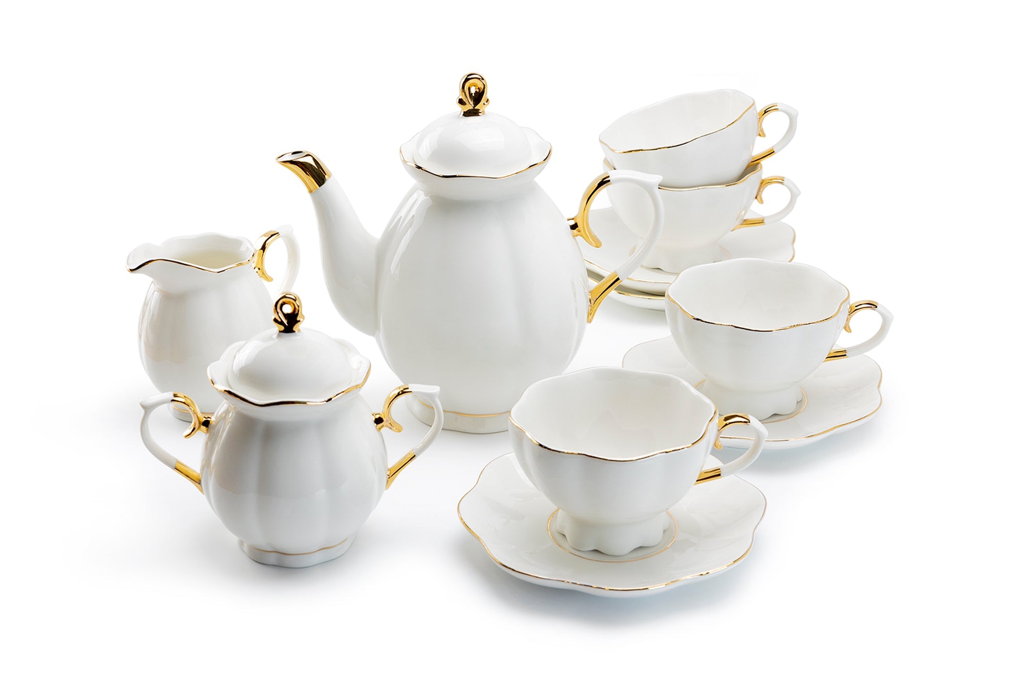 White Gold Scallop Fine Porcelain 11-Piece Tea Set