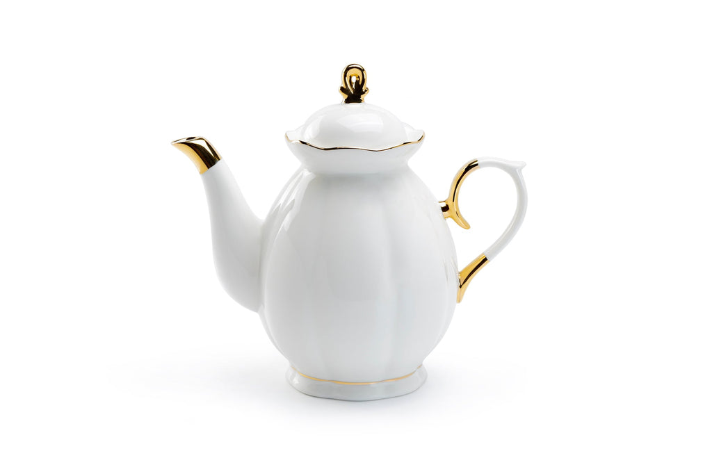 White Gold Scallop Fine Porcelain Teapot