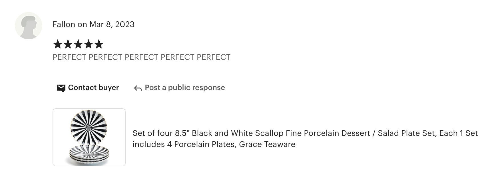 Black and White Stripe Scallop Fine Porcelain Dessert/Dinner Plate