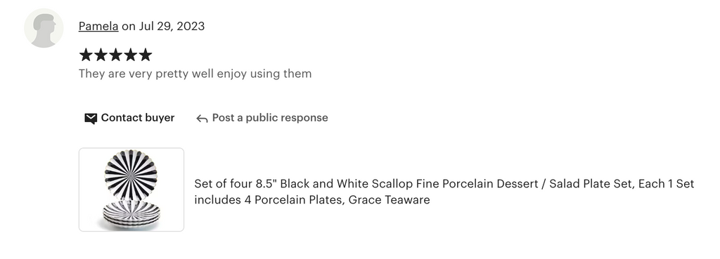 Black and White Stripe Scallop Fine Porcelain Dessert/Dinner Plate