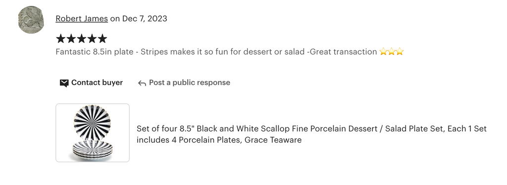Black and White Stripe Scallop Fine Porcelain Dessert/Dinner Plate