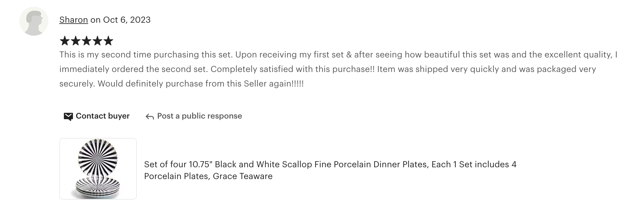 Black and White Stripe Scallop Fine Porcelain Dessert/Dinner Plate