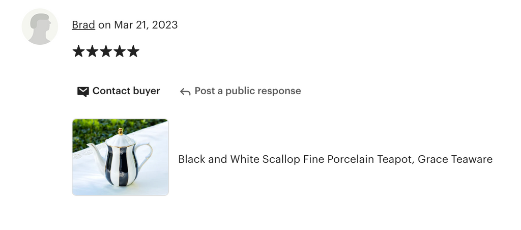 Black and White Scallop Fine Porcelain Teapot