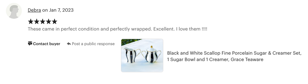 Black and White Scallop Fine Porcelain Sugar & Creamer Set