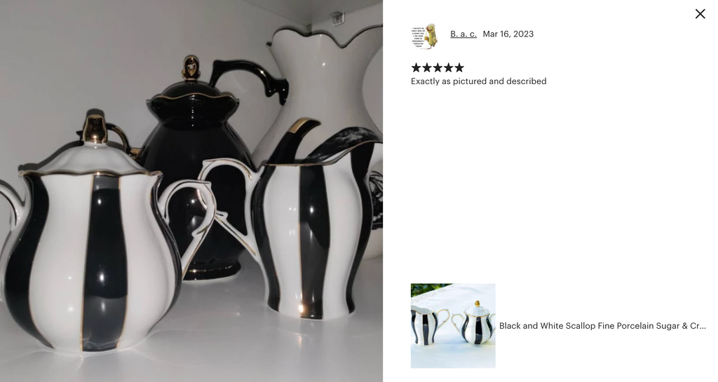 Black and White Scallop Fine Porcelain Sugar & Creamer Set