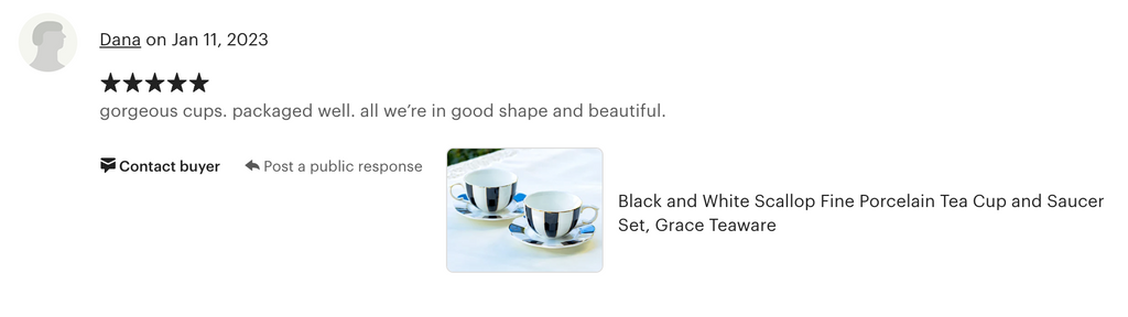 Black and White Scallop Fine Porcelain Tea Cup and Saucer
