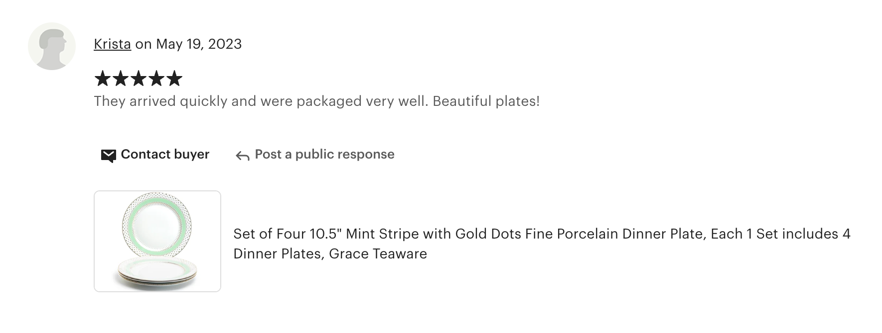 Mint Green Stripe with Gold Dots Fine Porcelain Dessert/Dinner Plate