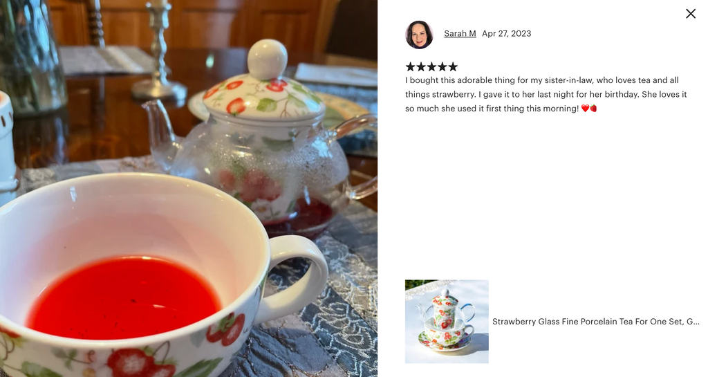 Strawberry Glass and Fine Porcelain Tea For One Set