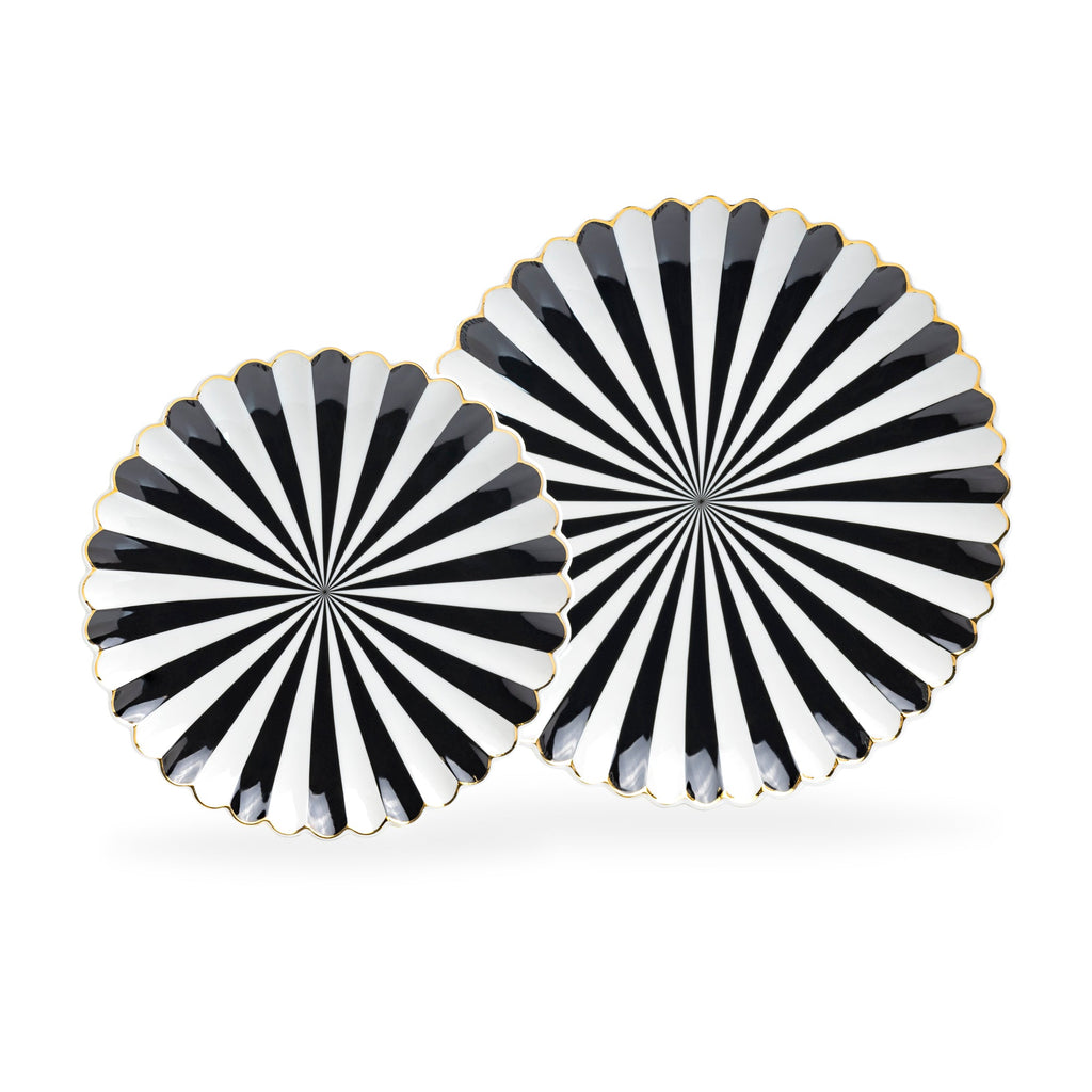 Black and White Stripe Scallop Fine Porcelain Dessert/Dinner Plate