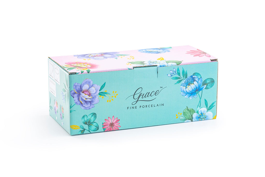 Gift Boxed Pink Flower Garden Fine Porcelain Sugar Creamer & Serving Tray Set