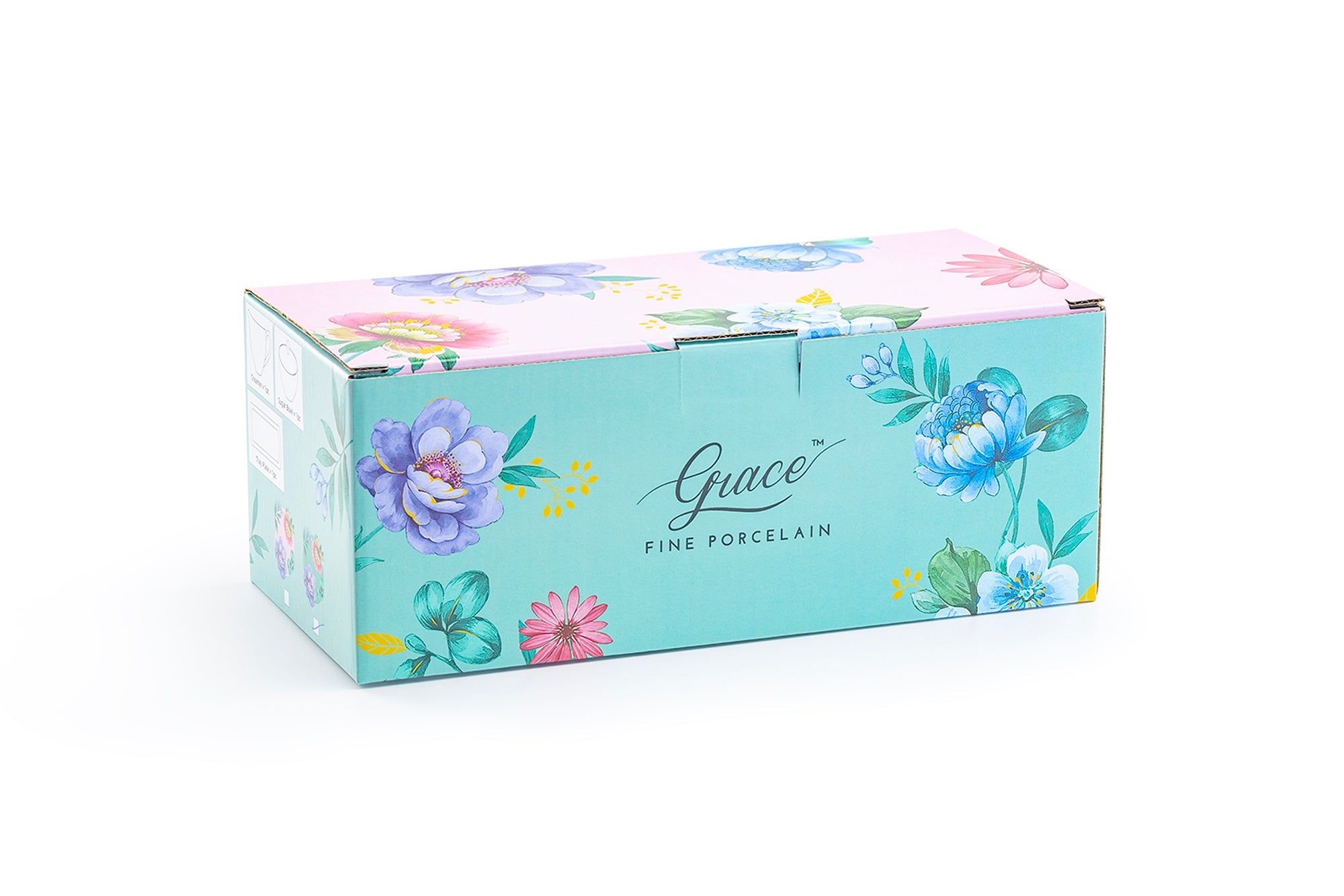 Gift Boxed Pink Flower Garden Fine Porcelain Sugar Creamer & Serving Tray Set