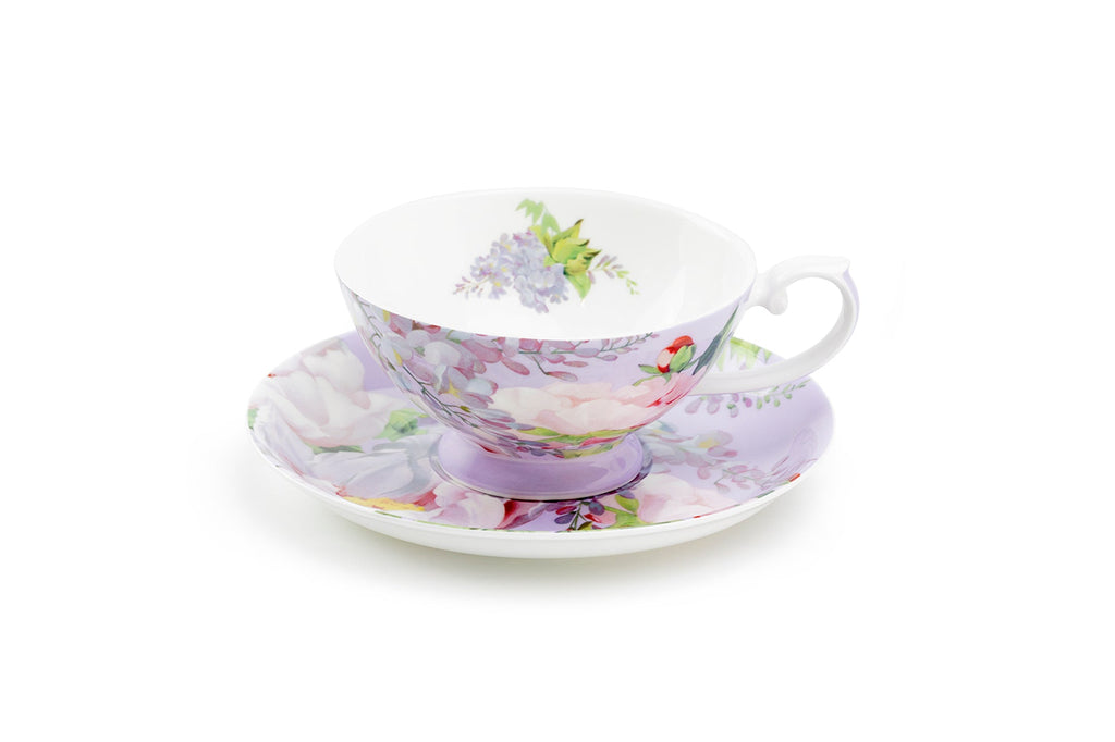 Peony Purple Bone China Cup and Saucer
