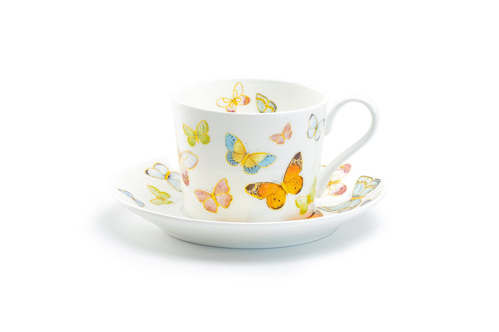 Spring Butterfly Bone China Coffee Cup and Saucer