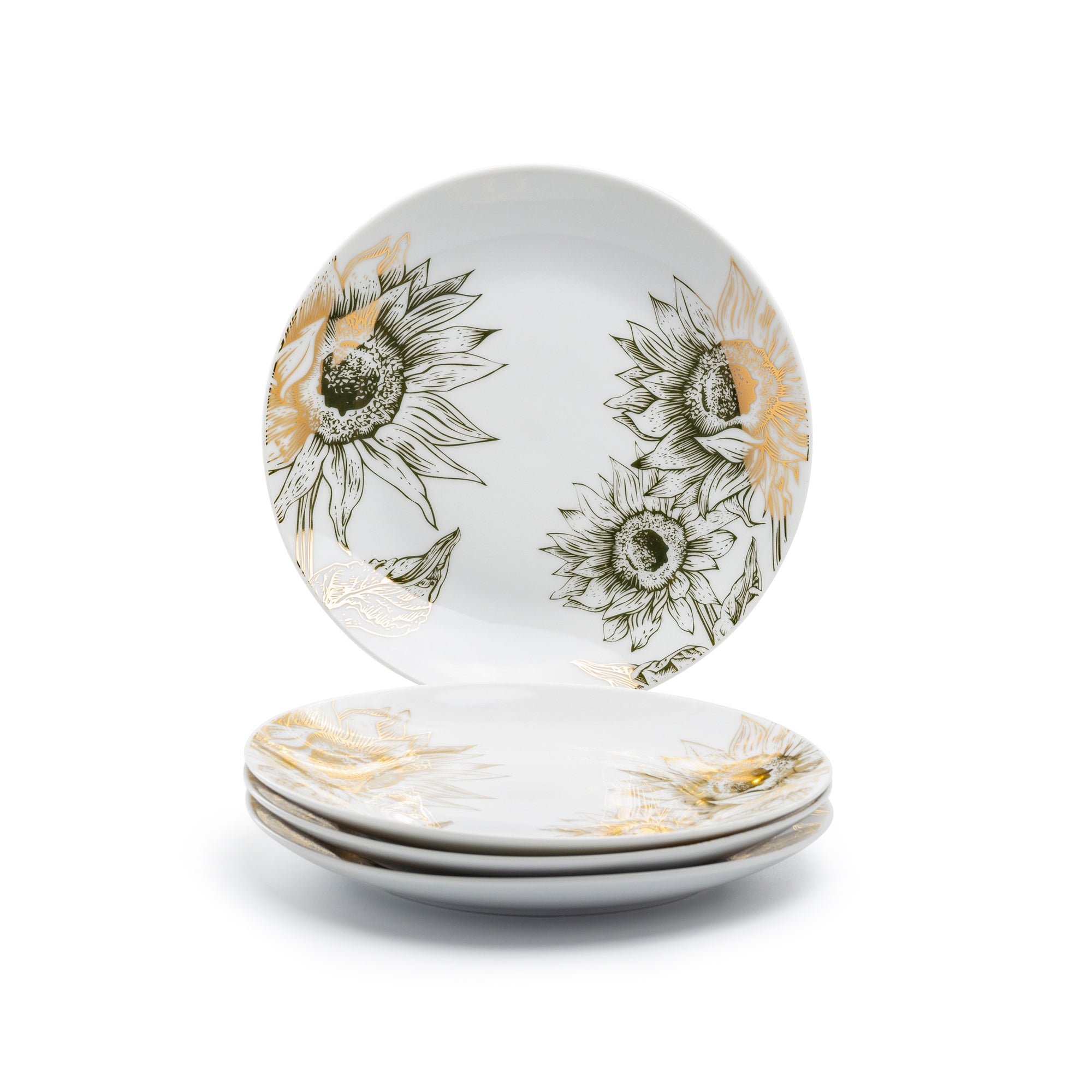 Gold Sunflowers Fine Porcelain Dessert/Dinner Plate