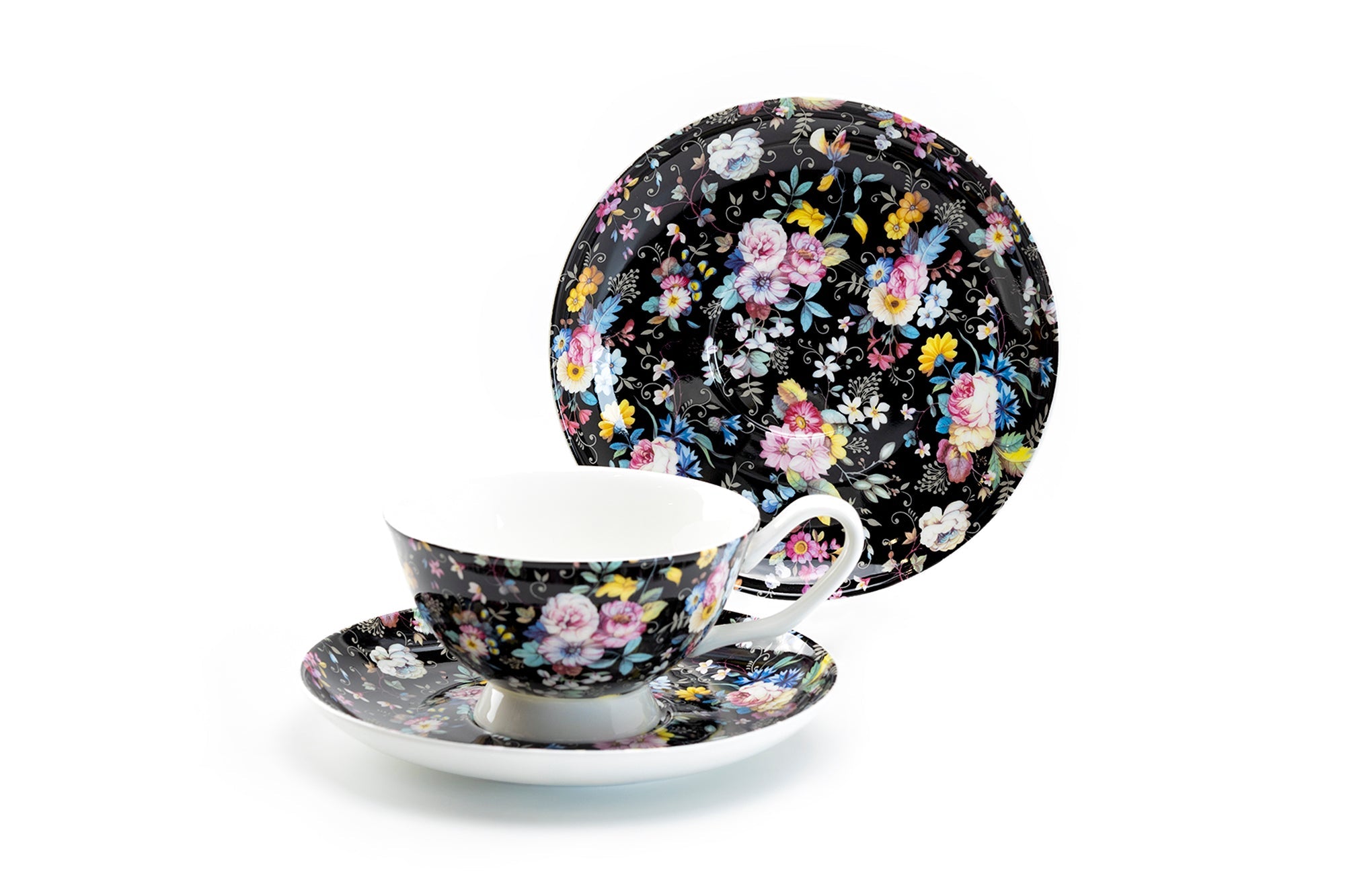 Victorian Petite Rose Black Bone China Cup and Saucer