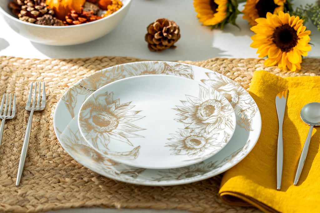 Gold Sunflowers Fine Porcelain Dessert/Dinner Plate