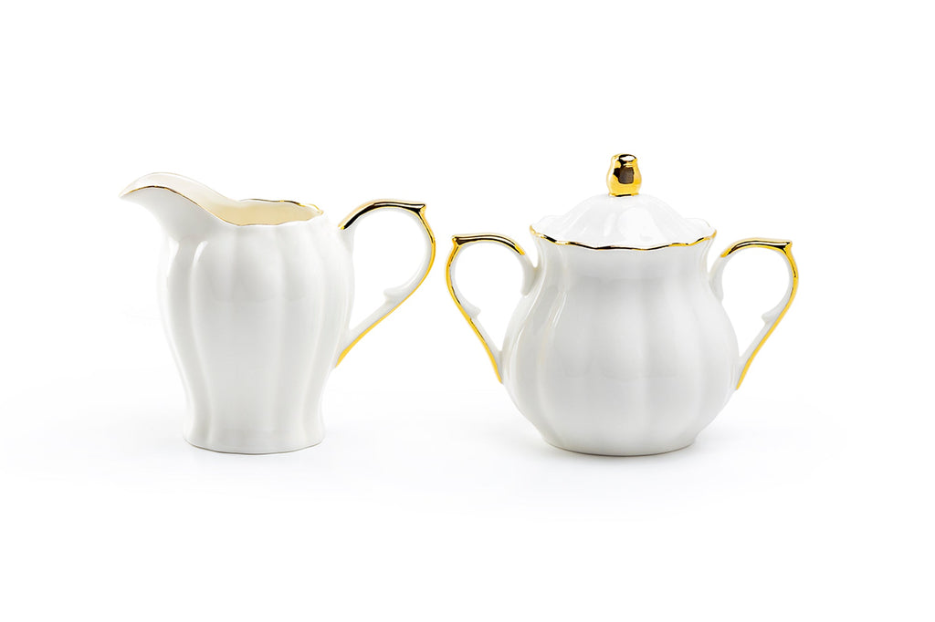 White Gold Scallop Fine Porcelain Sugar & Creamer Set