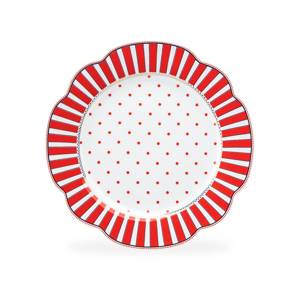 Red Josephine Stripes and Dots Fine Porcelain Dessert/Dinner Plate