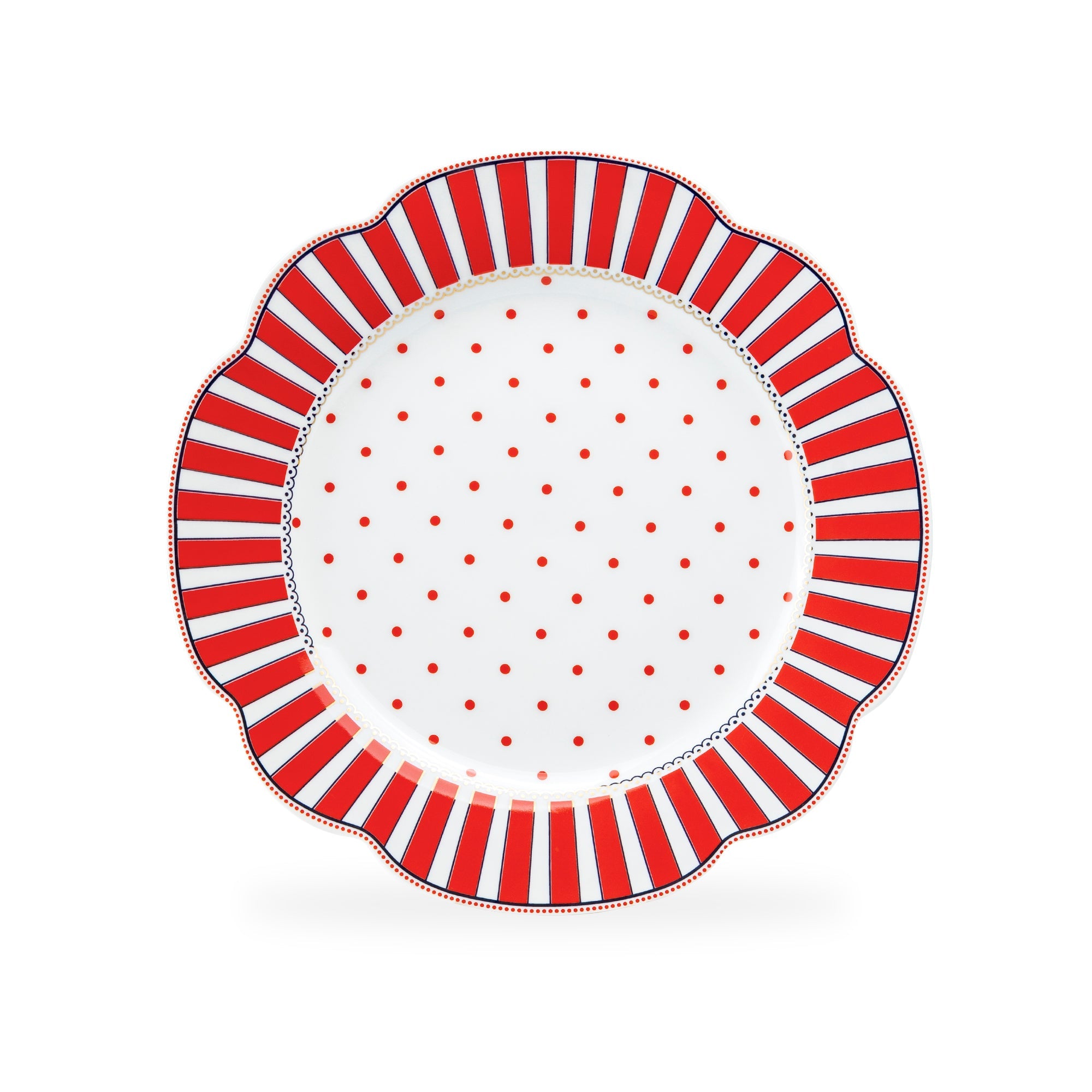 Red Josephine Stripes and Dots Fine Porcelain Dessert/Dinner Plate