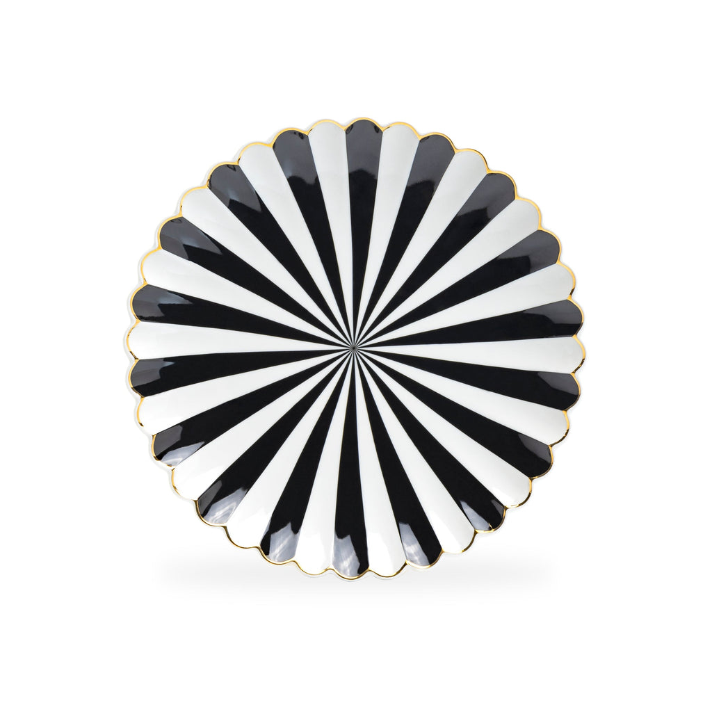 Black and White Stripe Scallop Fine Porcelain Dessert Plate - CLEARANCE