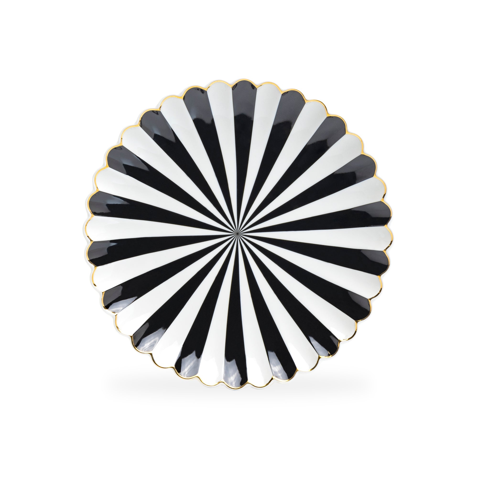 Black and White Stripe Scallop Fine Porcelain Dessert Plate - CLEARANCE