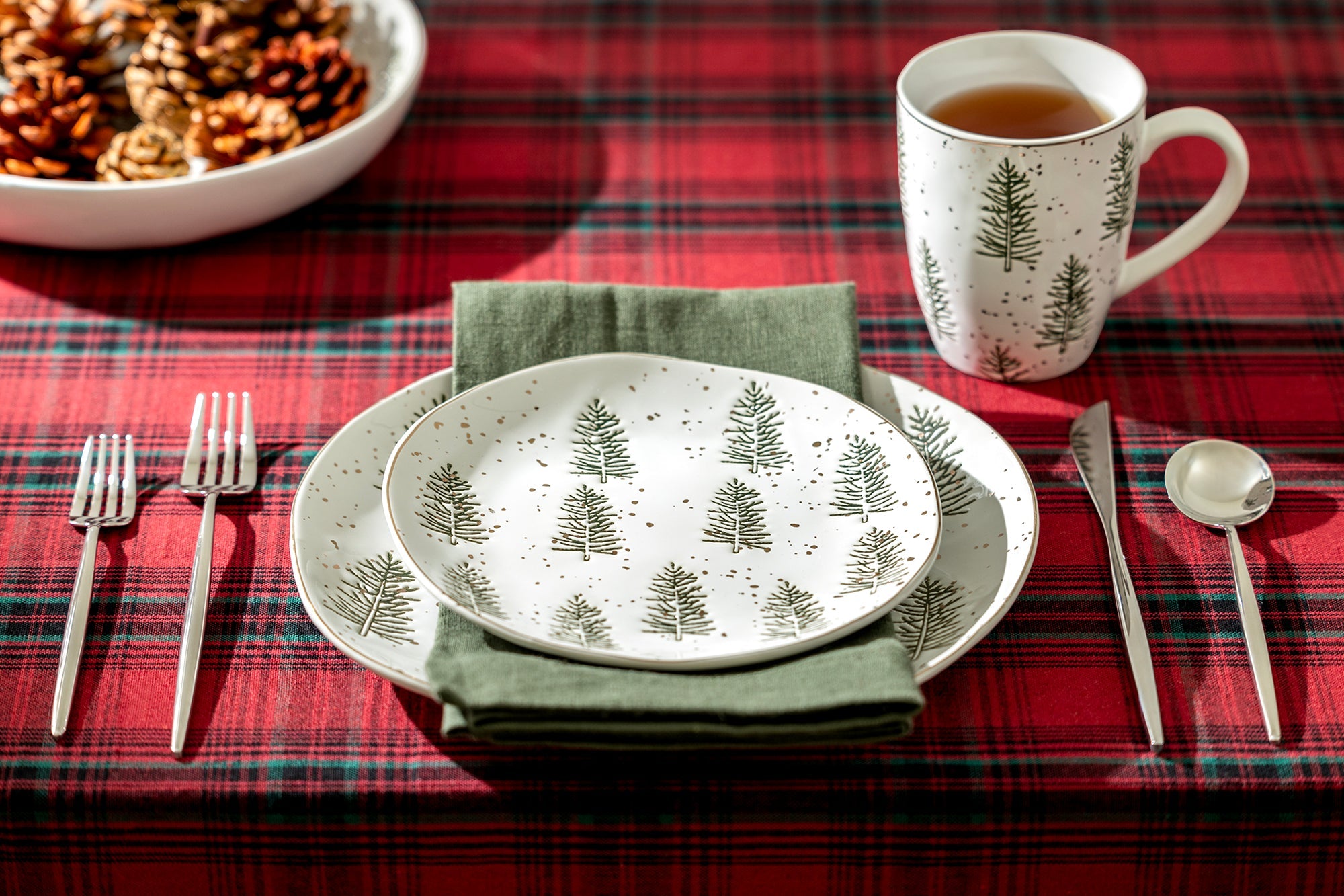 Snowy Pine Trees Organic Shape Dessert/Dinner Plate