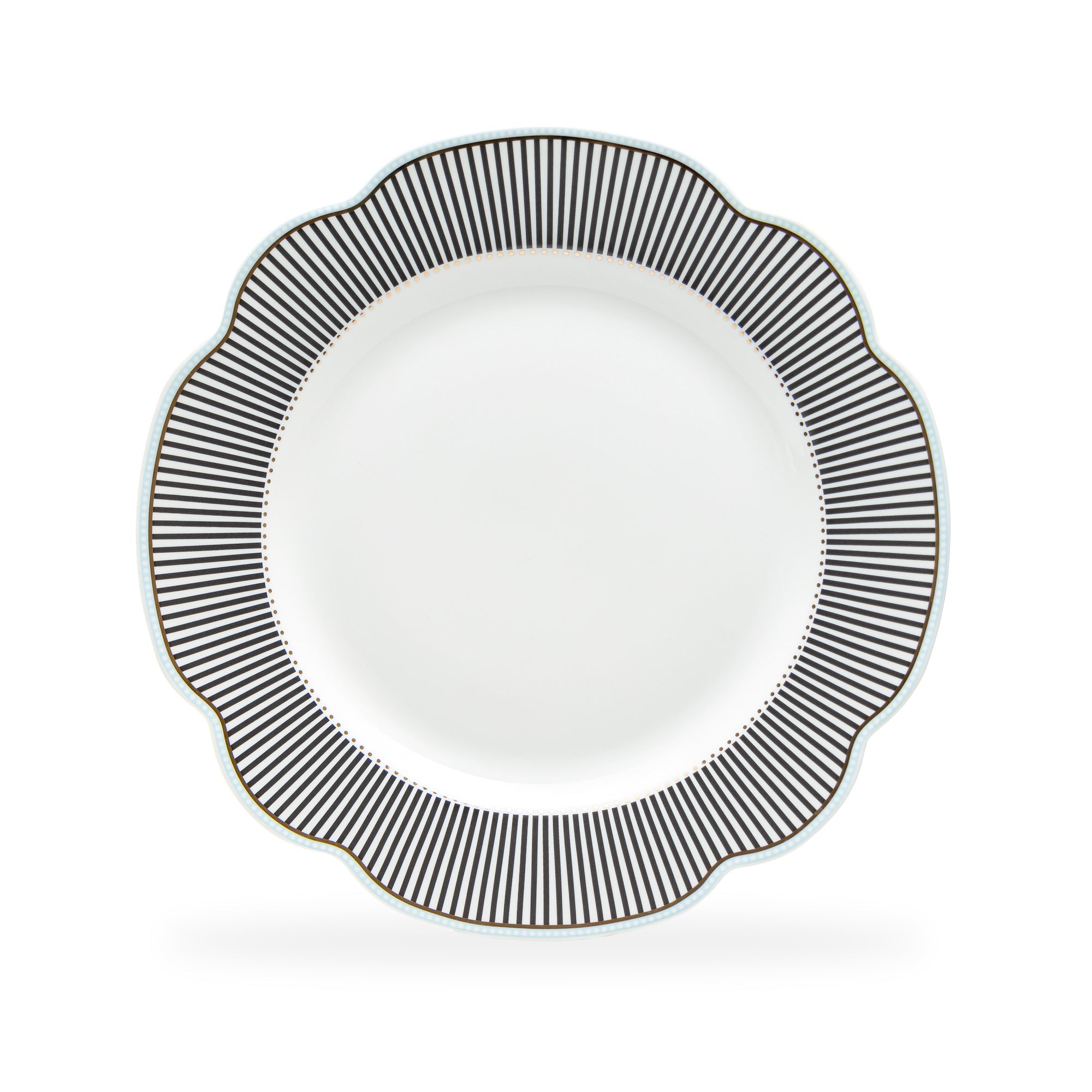 Dark Gray Stripes Scallop Fine Porcelain Dinner Plate