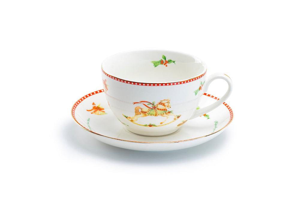 Christmas Rocking Horse Fine Porcelain Tea Cup and Saucer