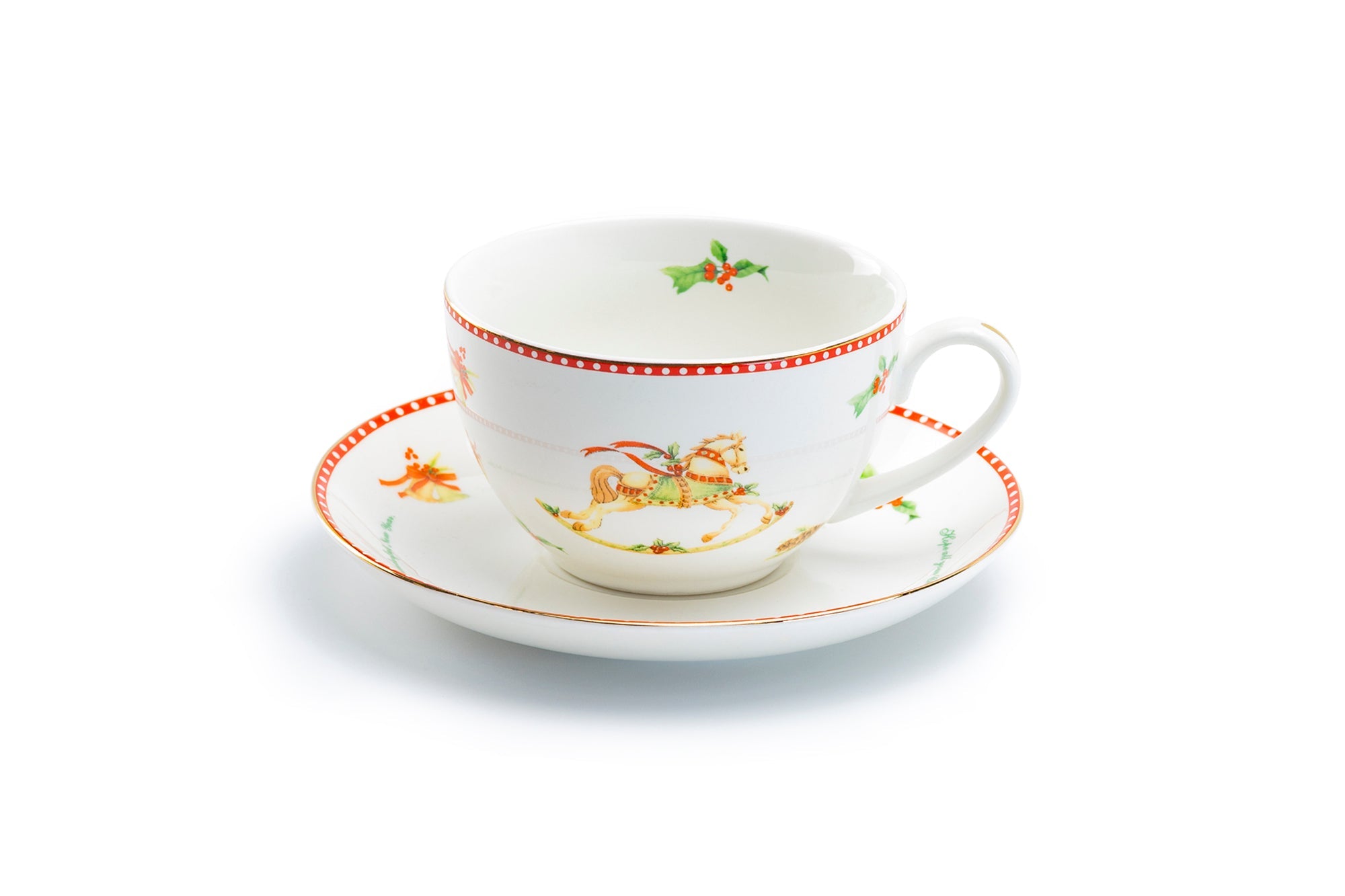 Christmas Rocking Horse Fine Porcelain Tea Cup and Saucer