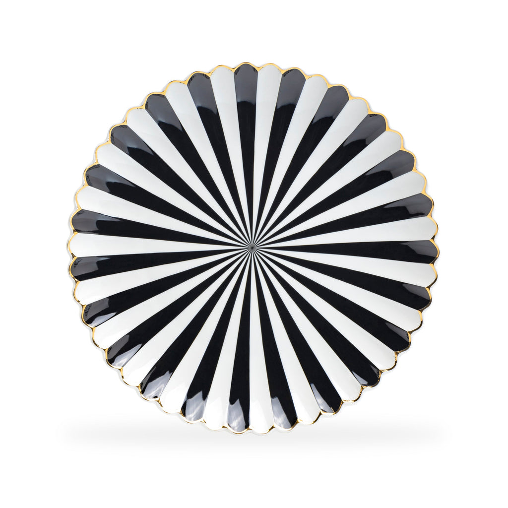 Black and White Stripe Scallop Fine Porcelain Dessert/Dinner Plate