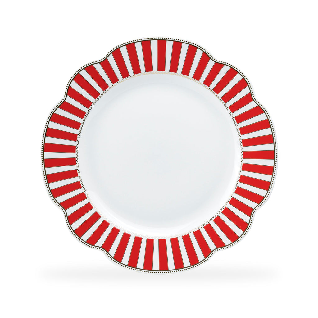 Red Josephine Stripes and Dots Fine Porcelain Dessert/Dinner Plate