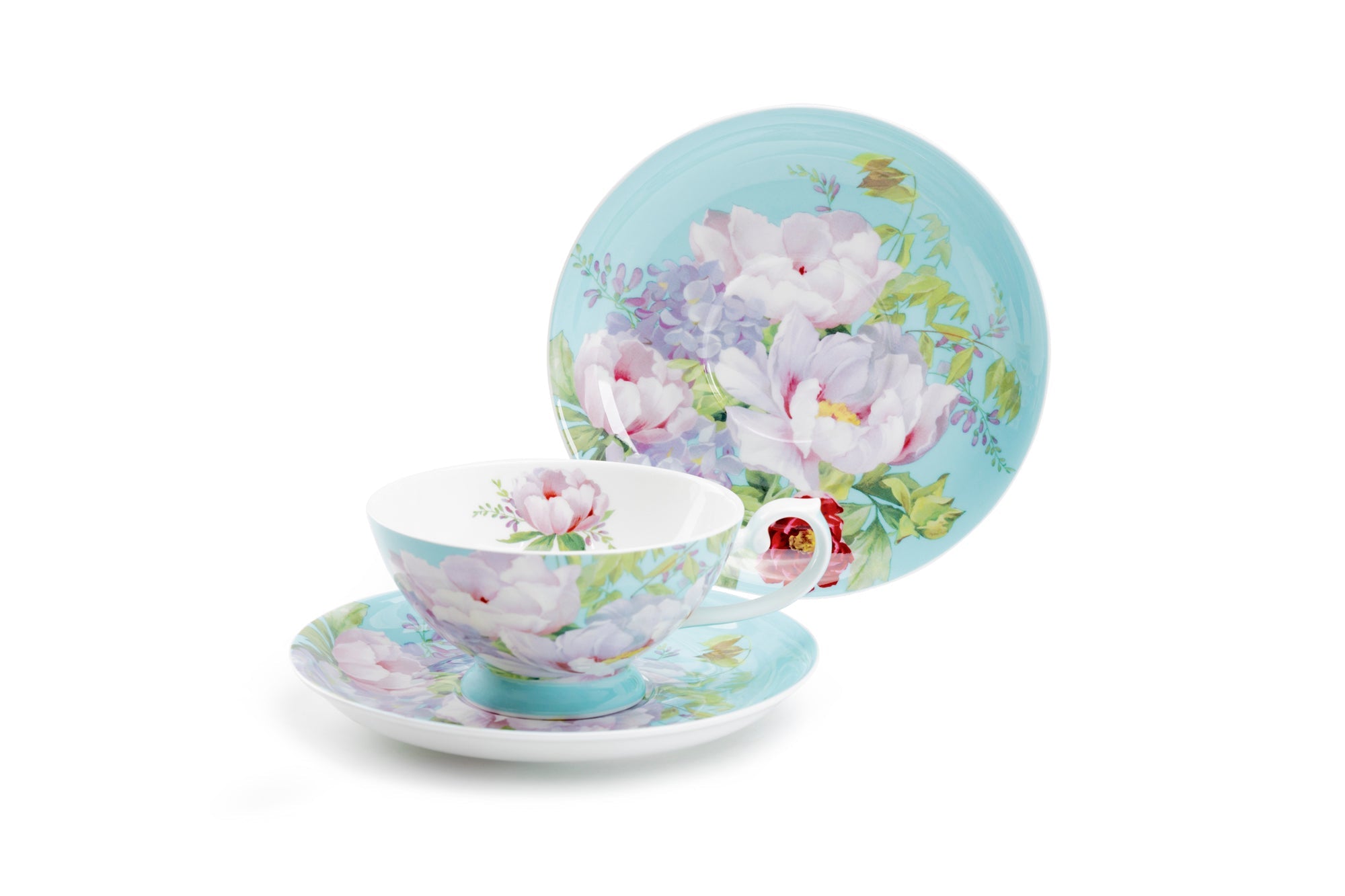 Peony Blue Bone China Cup and Saucer