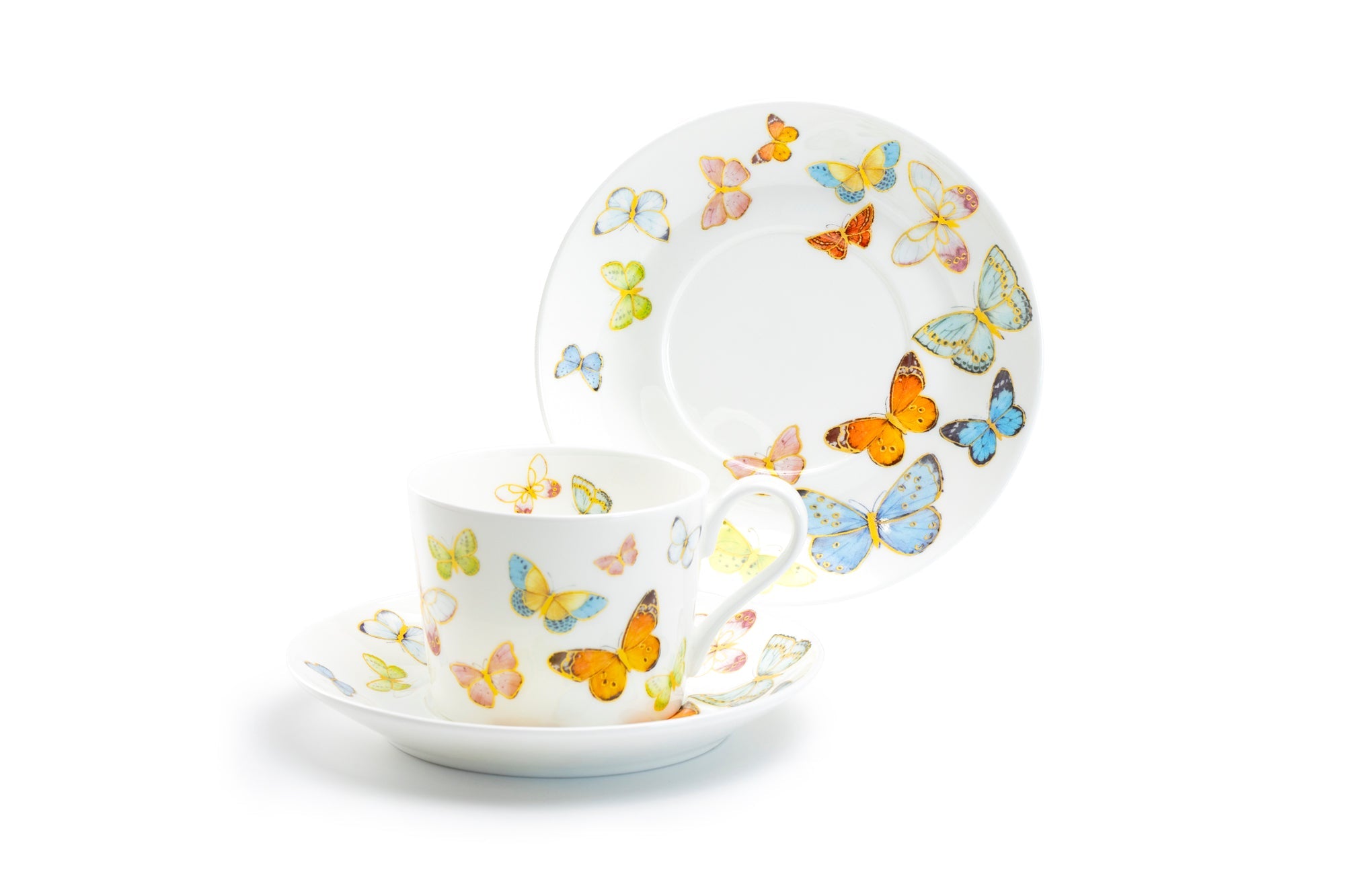 Spring Butterfly Bone China Coffee Cup and Saucer