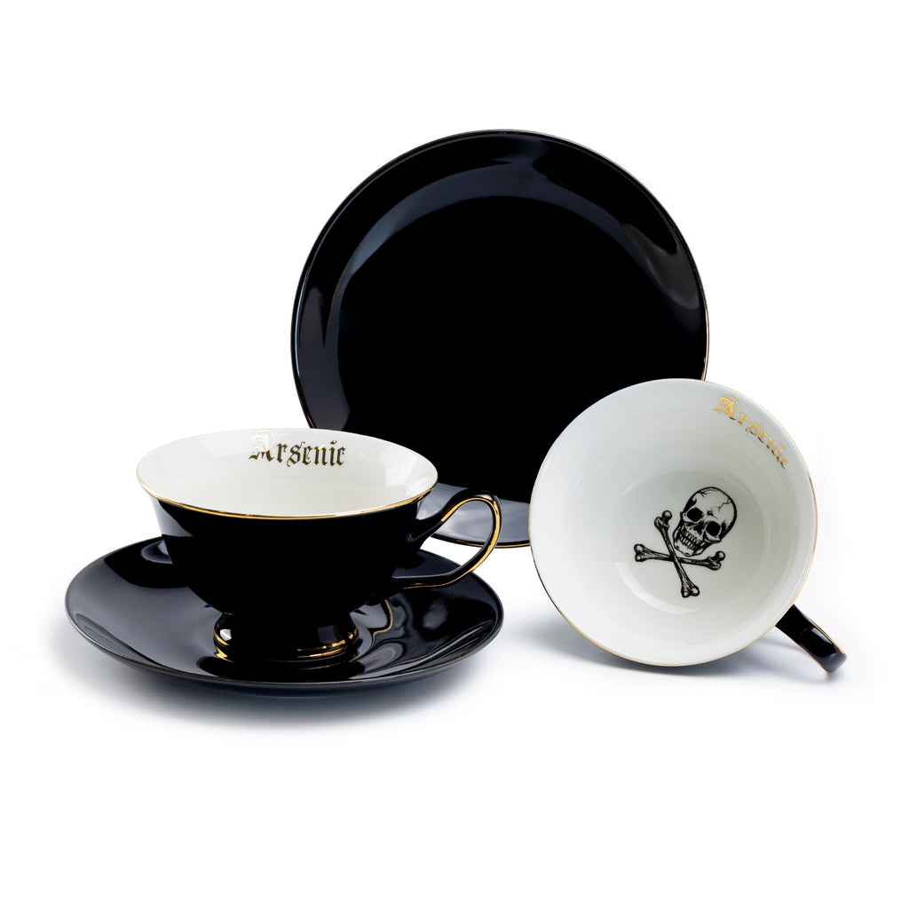 Arsenic Skull Black Gold Tea Cup and Saucer
