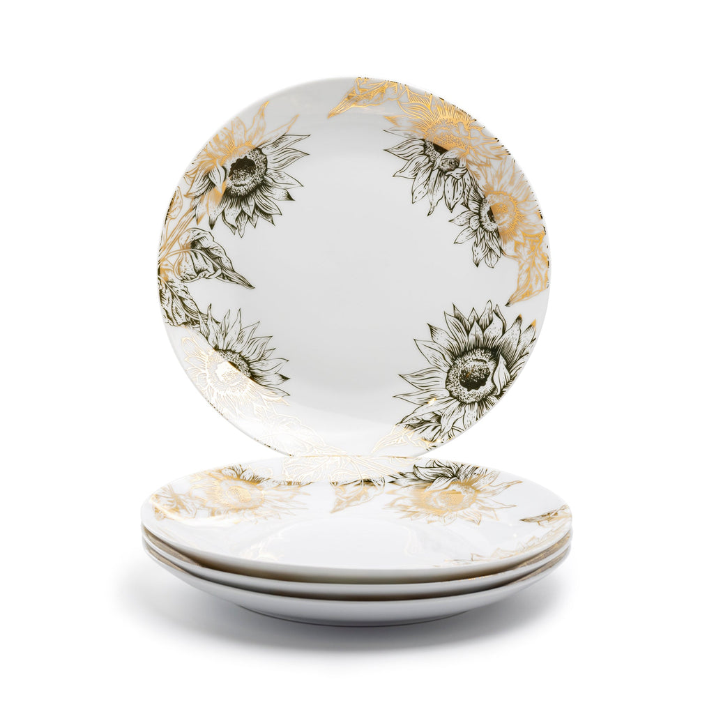Gold Sunflowers Fine Porcelain Dessert/Dinner Plate