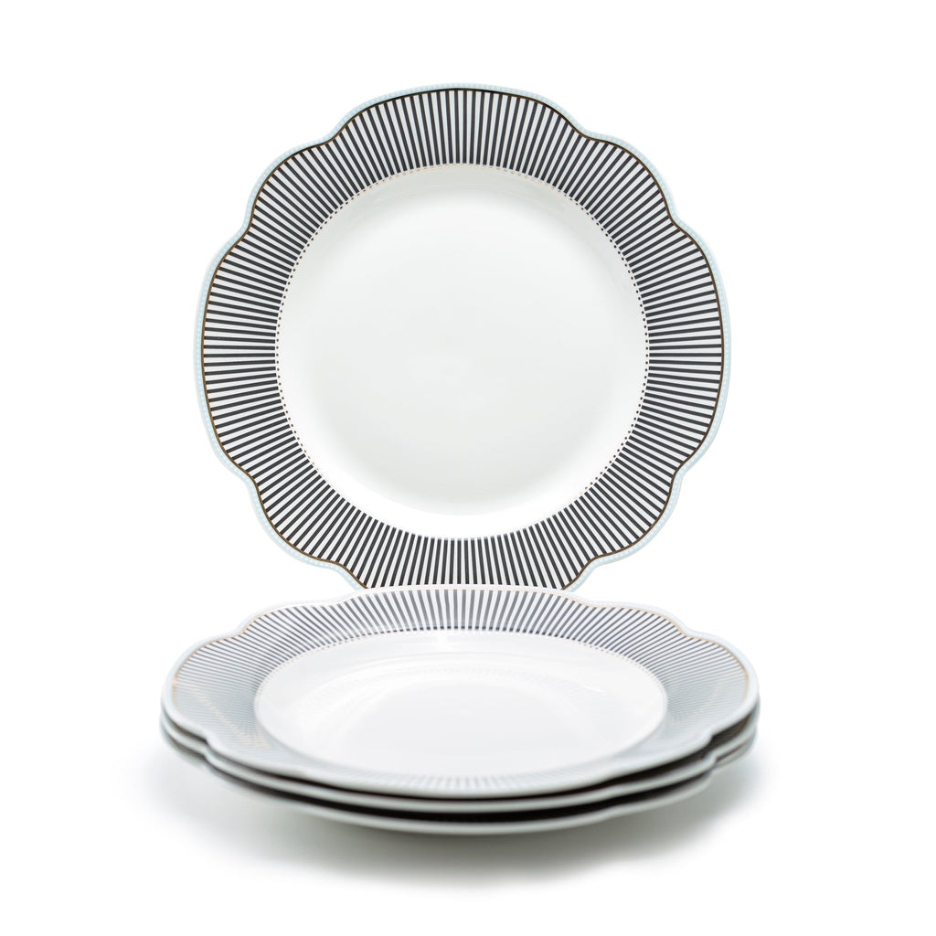 Dark Gray Stripes Scallop Fine Porcelain Dinner Plate