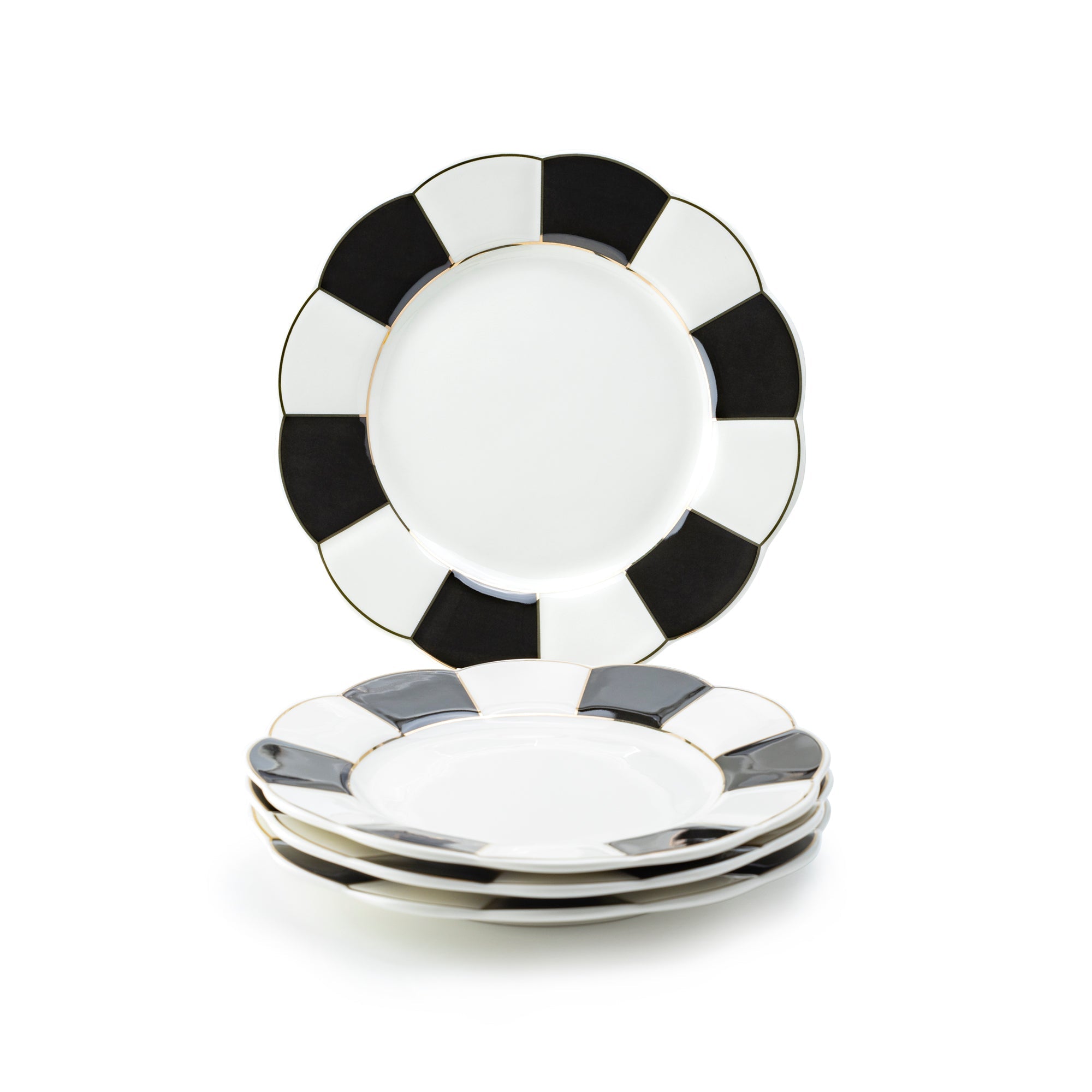 Black and White Scallop Fine Porcelain Dessert/Dinner Plate
