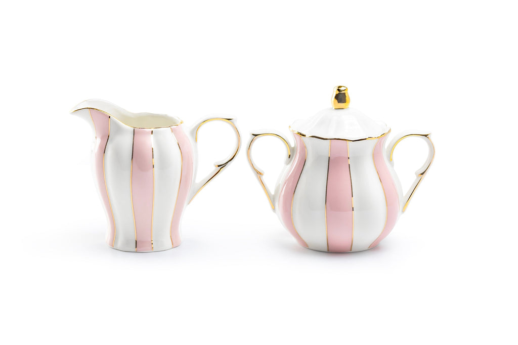 Pink and White Scallop Fine Porcelain Sugar & Creamer Set - CLEARANCE