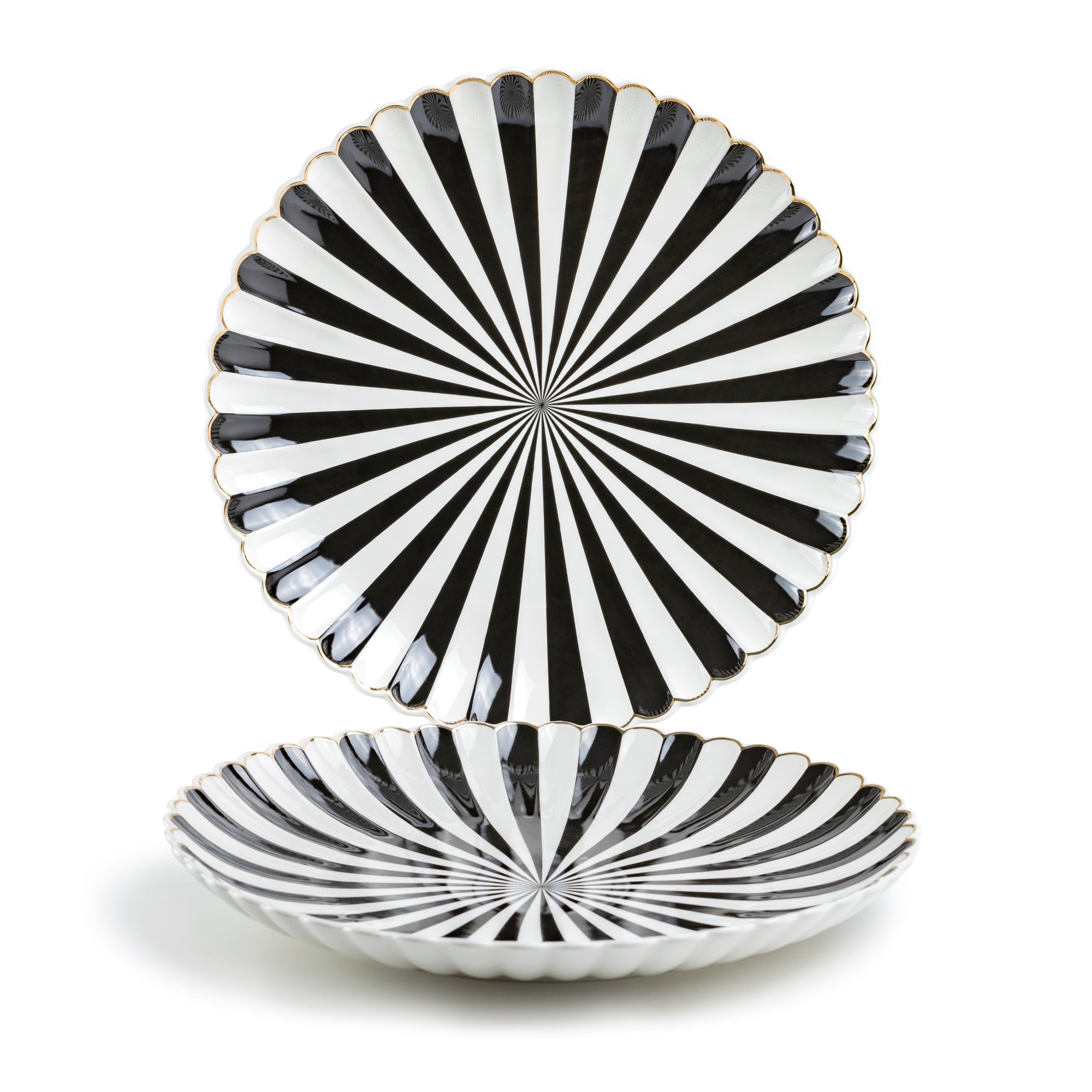 Black and White Stripe Scallop Fine Porcelain 12.5" Charger Plate
