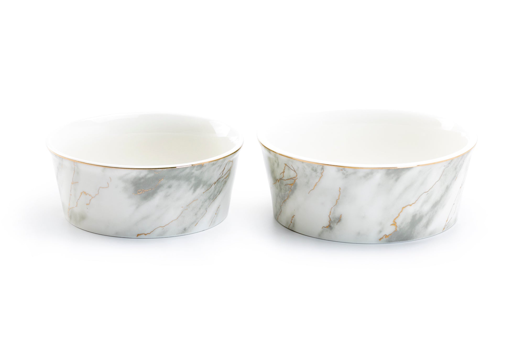 Gray Marble Gold Fine Porcelain Pet Bowl - 2 Sizes Available