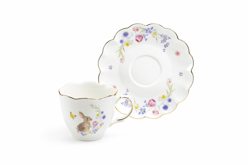 Meadow Bunny Fine Porcelain Tea Cup and Saucer
