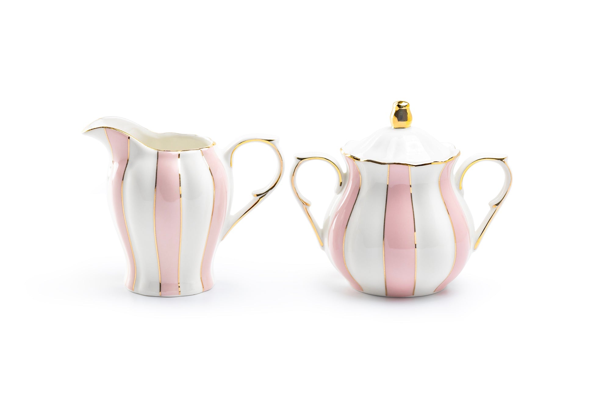 Pink and White Scallop Fine Porcelain Sugar & Creamer Set