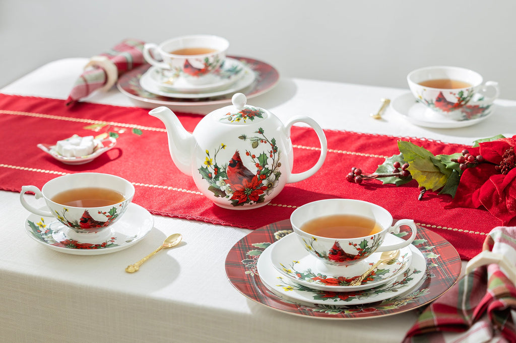 Cardinal Poinsettia Bone China Tea Set