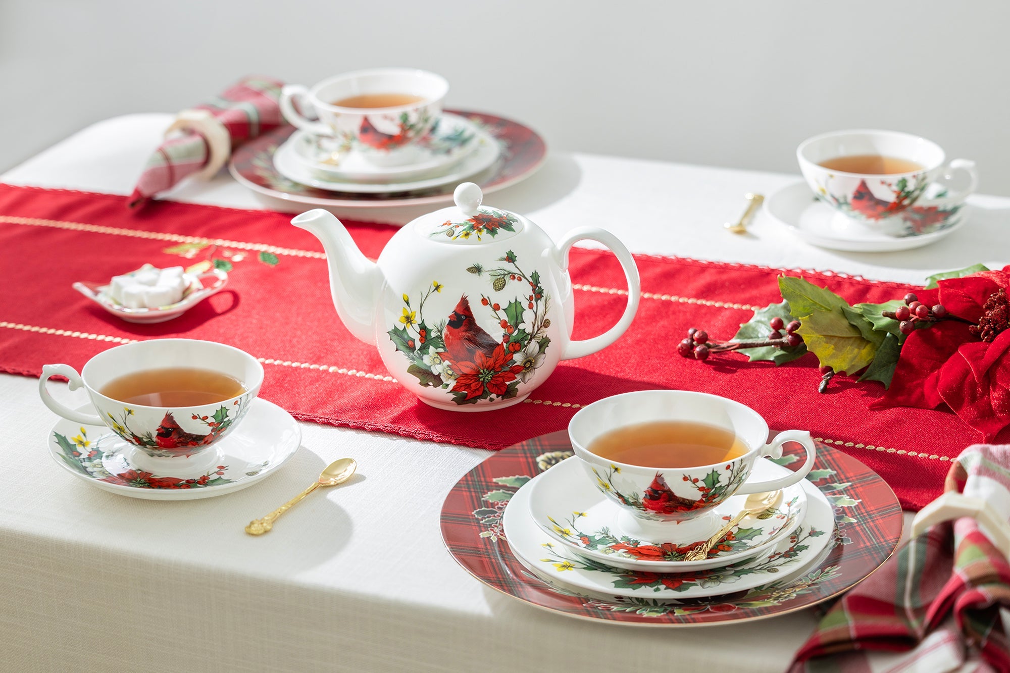 Cardinal Poinsettia Bone China Tea Set